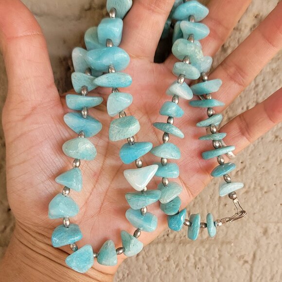 Gorgeous ocean blue amazonite 925 sterling silver handmade chunky graduating nec - Picture 16 of 16